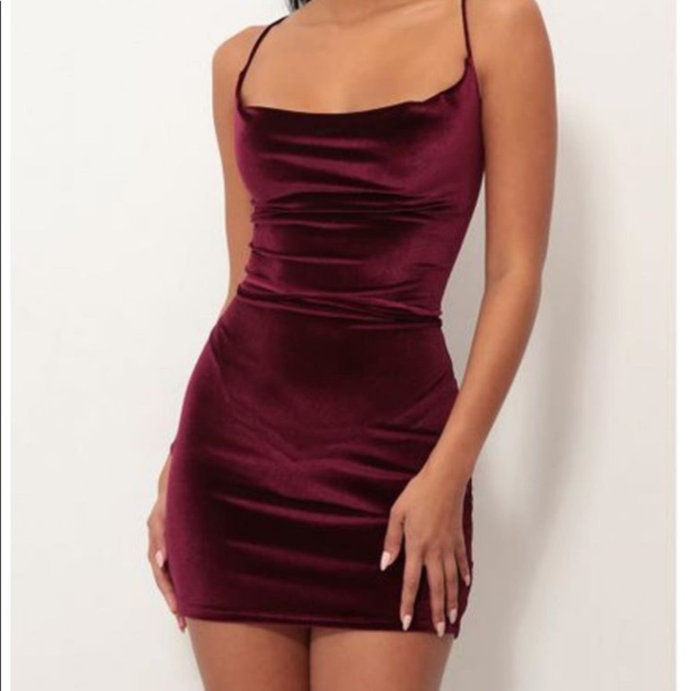 Lucy in the Sky wine cowl neck dress